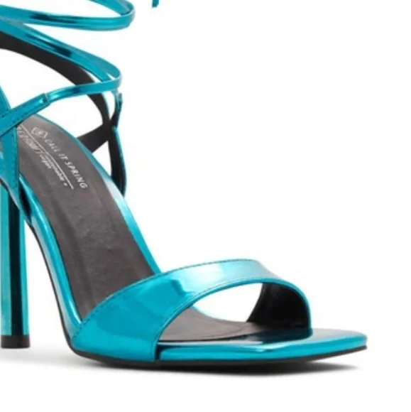 NEW Call It Spring Turquoise Metallic Blue Strappy Lace Up Heels 8.5 - Picture 3 of 6